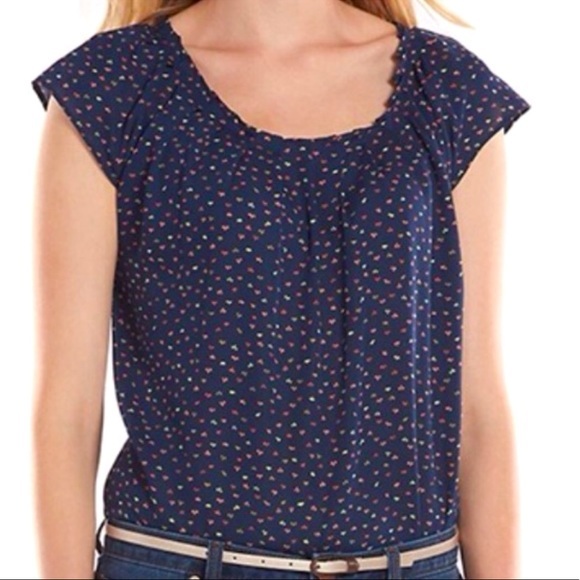 LC Lauren Conrad Tops - Lauren Conrad Navy Blue Pleated Neck Blouse. Size S